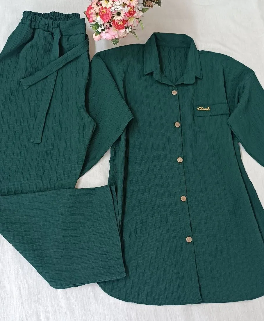 ست مانتو شلوار زنانه طرح زنجیری سبک خنک