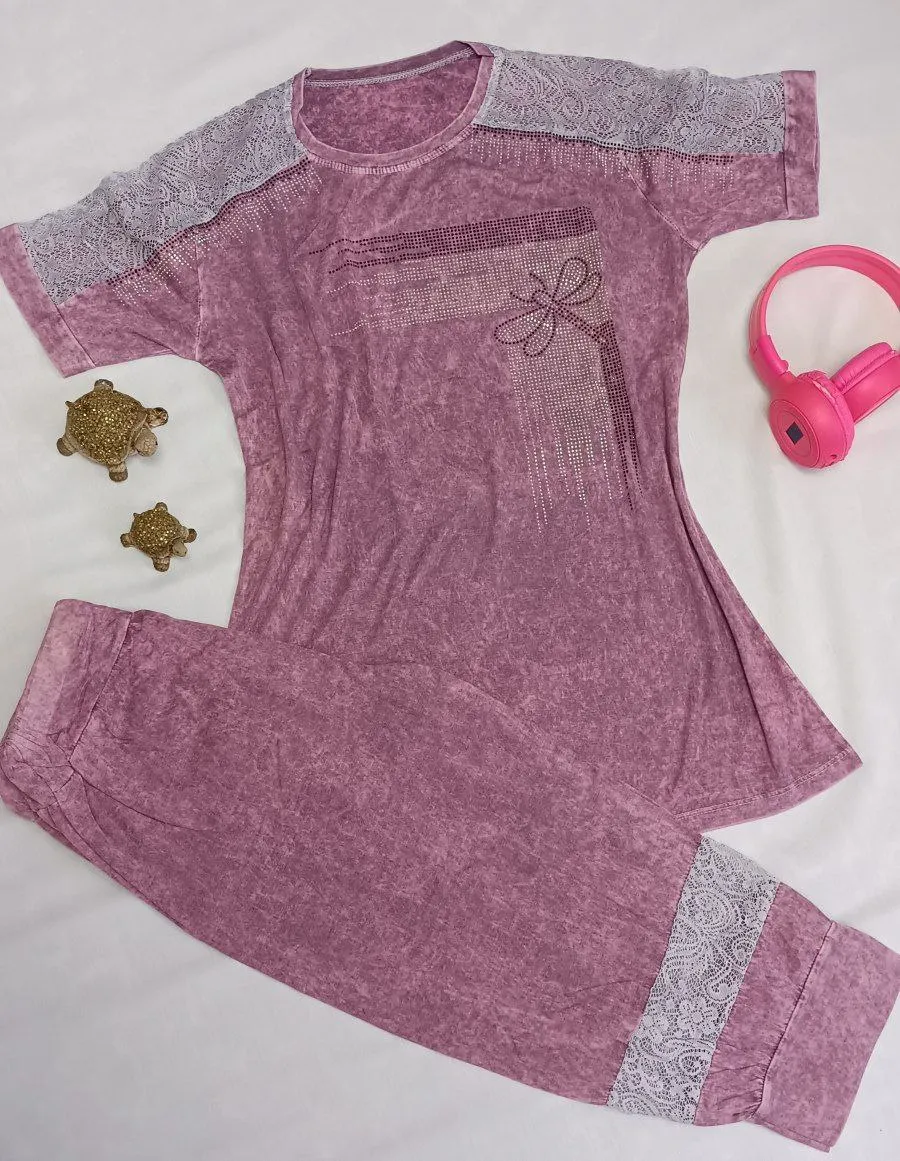 ست تیشرت شلوار زنانه نگین دار سنگشور وارداتی