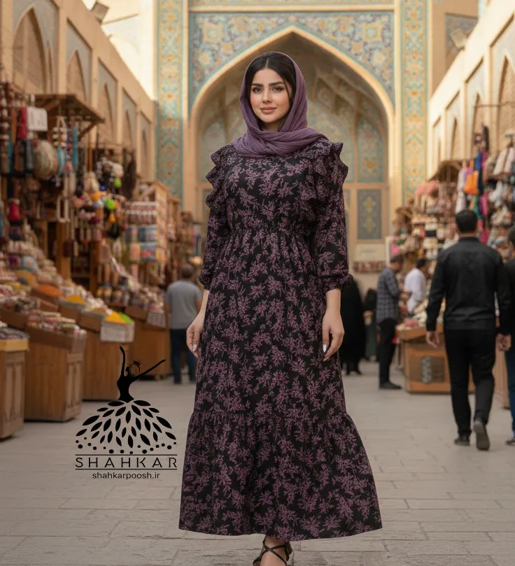 پیراهن زنانه گلدار کرپ نخ