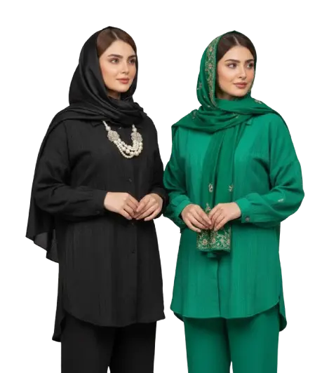 تصویر دو خانم با لباس مشکی و سبز