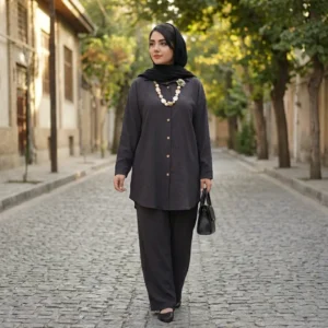 مانتو شلوار زنانه ساده تک رنگ مشکی